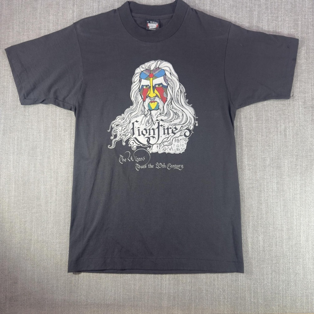 Vintage Lionfire Wizard Shirt Mens Medium Black Graphic 1986 Screen Stars Best